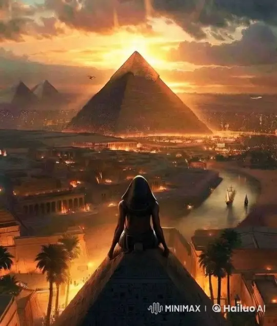 Sunset Over Ancient Egypt with Contemplative Figure – AI Generated Video | Hailuo AI