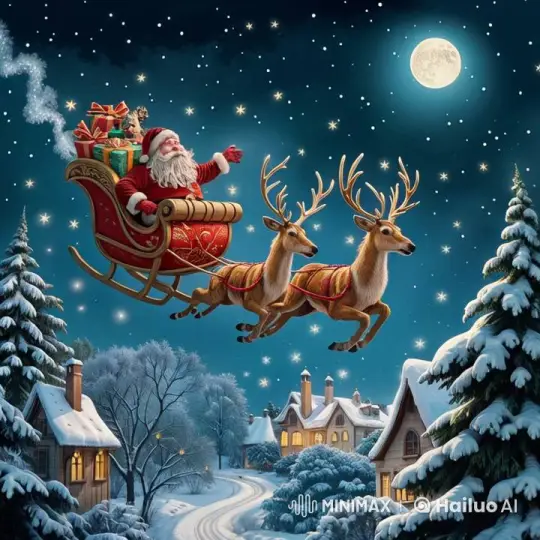 Magical Winter Wonderland with Santa and Reindeer – AI Generated Video | Hailuo AI