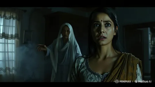 Seema's Encounter with a Vanishing Specter in Misty Room – AI Generated Video | Hailuo AI