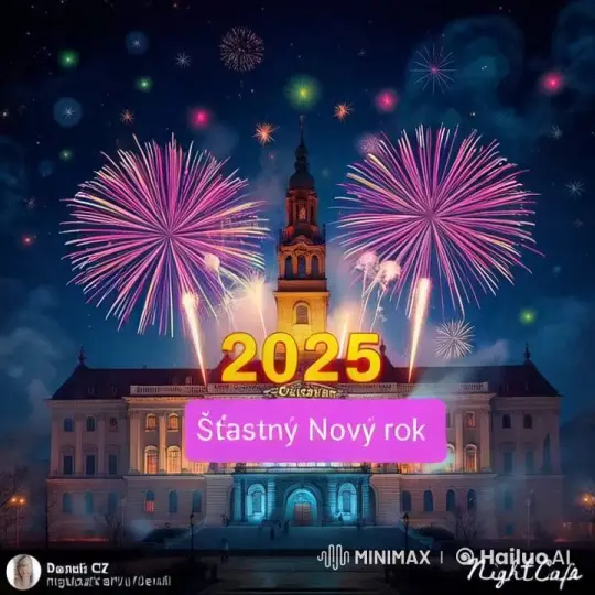 Ostrava's New Year Celebration: Illuminated Building and Fireworks – AI Generated Video | Hailuo AI