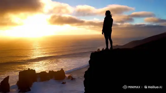 Contemplative Figure at Sunset Cliff – AI Generated Video | Hailuo AI