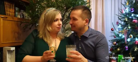 Christmas Ambiance: Couple Enjoying Drinks and Conversation – AI Generated Video | Hailuo AI
