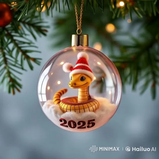 Animated Christmas Snake Ornament in Snowy Bauble – AI Generated Video | Hailuo AI