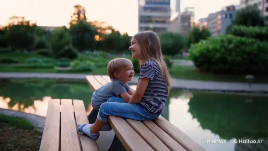 Tranquil Park Scene: Youthful Connection in Nature – AI Generated Video | Hailuo AI