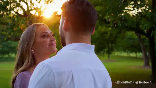 Romantic Couple's Intimate Kiss in Park Setting – AI Generated Video | Hailuo AI