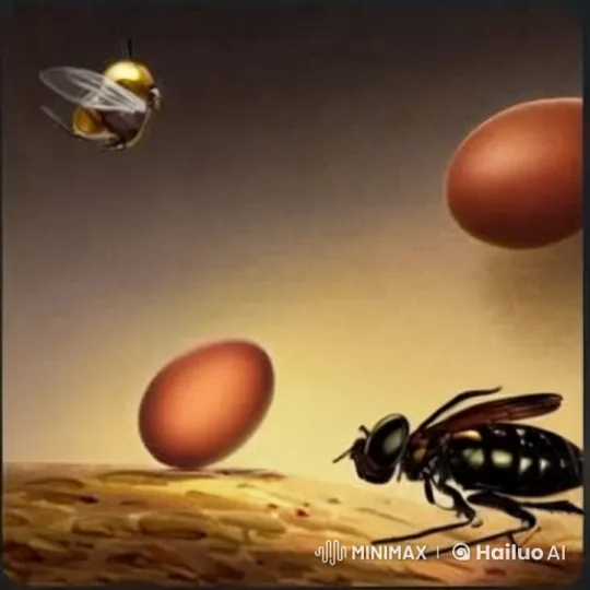 Black Fly and Yellow Fly Feeding on Eggs in Sunny Landscape – AI Generated Video | Hailuo AI