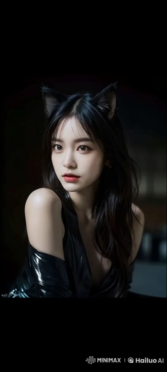 Woman with Cat Ears in Close-Up Pose – AI Generated Video | Hailuo AI