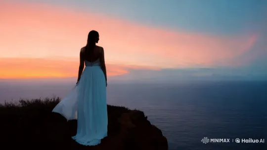 Title: "Silhouette of Contemplation at Sunset Cliff" – AI Generated Video | Hailuo AI