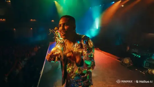 Charismatic Hip-Hop Singer Captivates in Dynamic Concert Clip – AI Generated Video | Hailuo AI