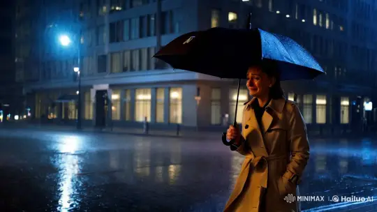 Lonely Woman's Tearful Walk in Night Rain – AI Generated Video | Hailuo AI