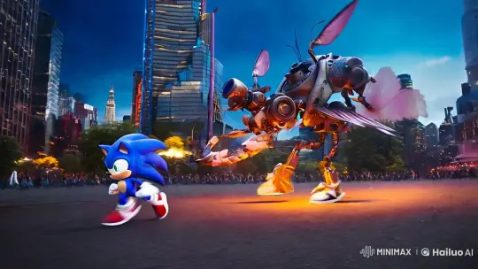 Sonic Battles Futuristic Fairy Shrimp Robot in Futuristic Cityscape – AI Generated Video | Hailuo AI