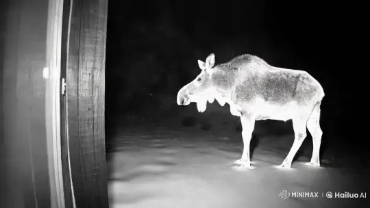 Moose in Thermal CCTV: An eerie, grainy encounter – AI Generated Video | Hailuo AI