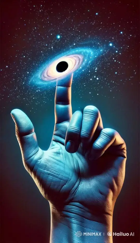 Galactic Swirl Balanced on Blue Hand in Cosmic Dance – AI Generated Video | Hailuo AI