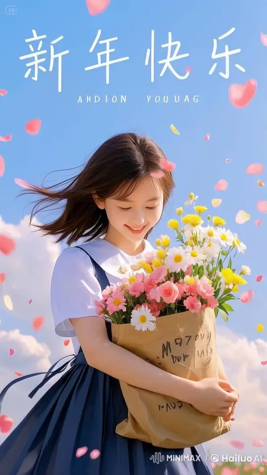 Girl in Field with Flowers Celebrates New Year – AI Generated Video | Hailuo AI