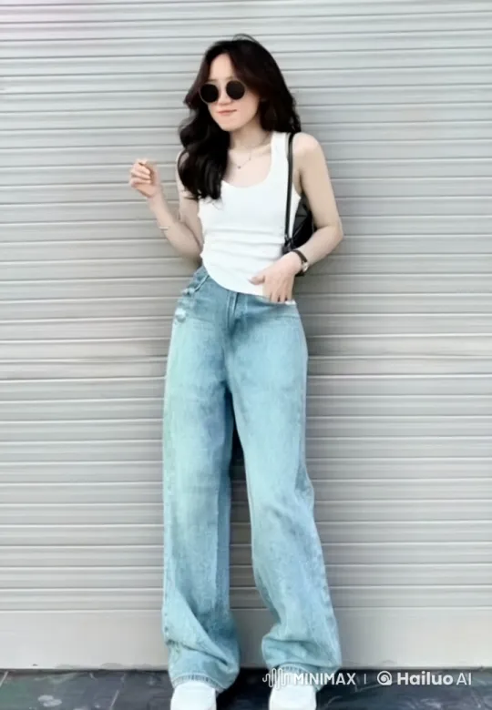 Young Woman in Casual Outfit Against Metal Wall – AI Generated Video | Hailuo AI