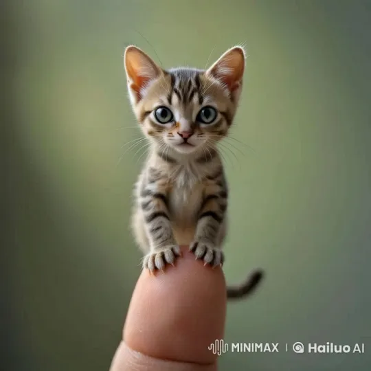 Tiny Kitten Balances on Human Finger – AI Generated Video | Hailuo AI