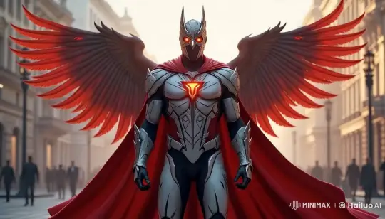 Majestic Hero Stands Amidst Bustling Cityscape – AI Generated Video | Hailuo AI