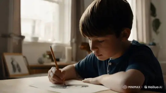 Focused Young Artist Sketching in Serene Light – AI Generated Video | Hailuo AI