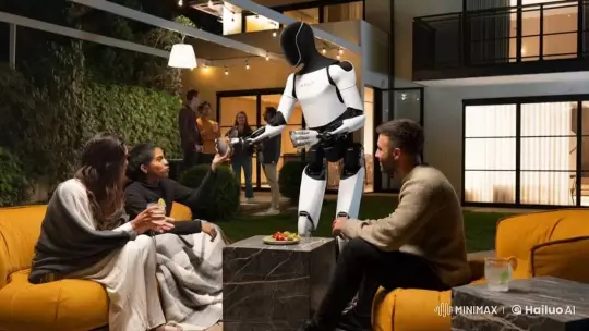 Robot Serves Drinks in Elegant Evening Gathering – AI Generated Video | Hailuo AI