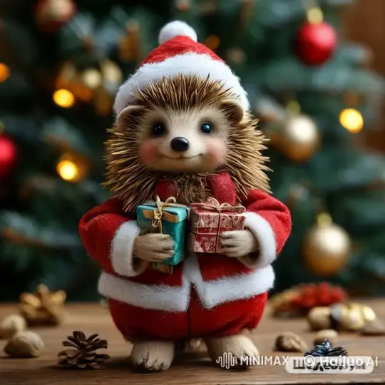 Santa Hedgehog Delivers Gifts Under a Twinkling Tree – AI Generated Video | Hailuo AI