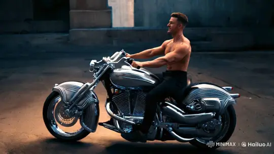 Muscular Man and Transforming Metallic Bike-Dragon – AI Generated Video | Hailuo AI