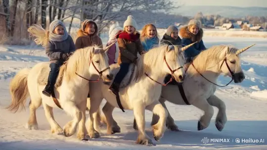 Children Riding Unicorns in Enchanted Winter Wonderland – AI Generated Video | Hailuo AI