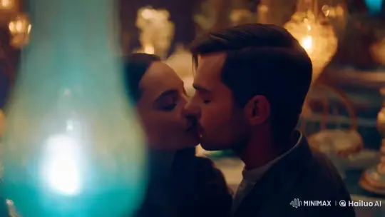 Intimate Kiss Captured in Artful, Dreamy Setting – AI Generated Video | Hailuo AI