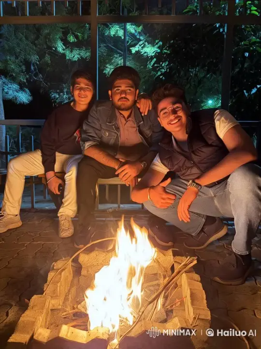 Three Around a Campfire Share a Romantic Kiss – AI Generated Video | Hailuo AI