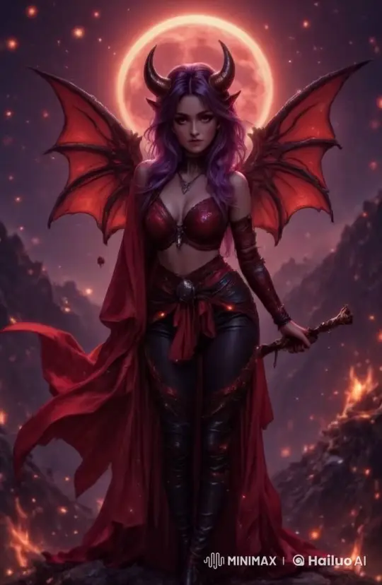 Fiery Woman with Wings in Fiery Mountainous Landscape – AI Generated Video | Hailuo AI