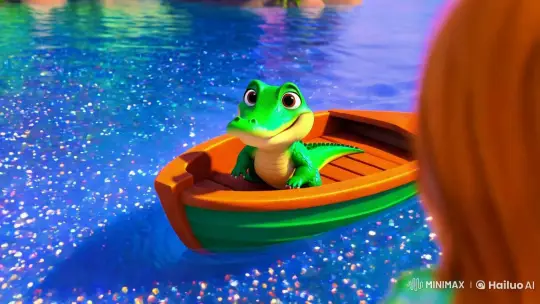 Baby Alligator Paddles in Cartoonish River Scene – AI Generated Video | Hailuo AI