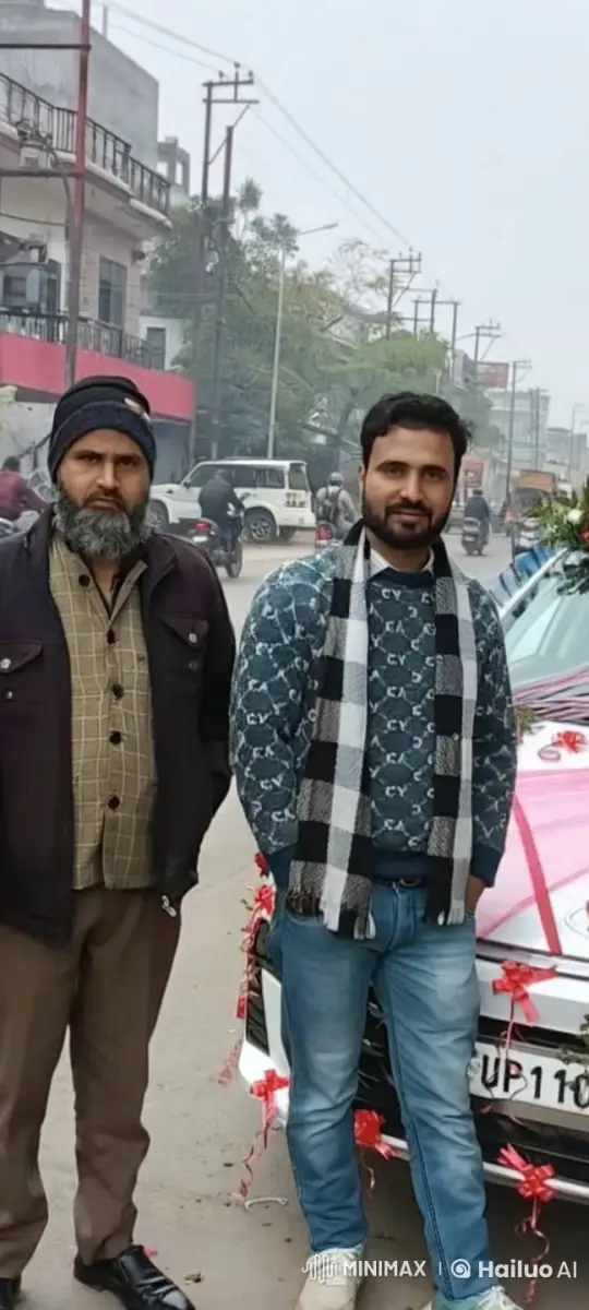 Two Men Discuss Decorated Car on Busy Street – AI Generated Video | Hailuo AI
