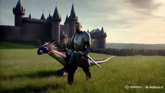 Medieval Warrior and Dragon Approach Majestic Castle – AI Generated Video | Hailuo AI