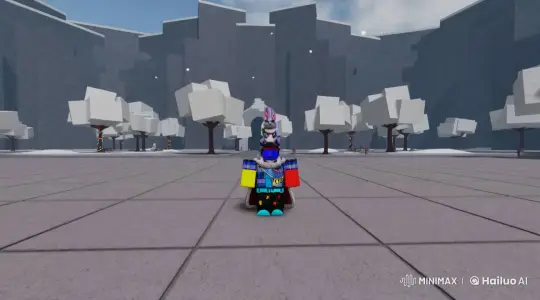 Animated Winter Plaza Fight Between Blue-Headed Character and Dog – AI Generated Video | Hailuo AI