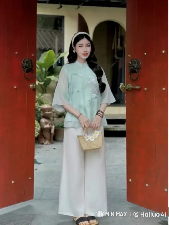 Elegant Woman in Traditional Building Entrance – AI Generated Video | Hailuo AI