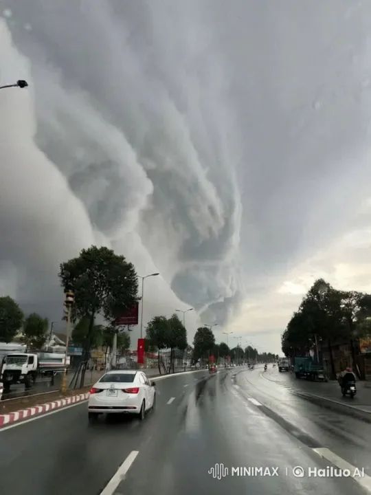 Stormy Day Drive with Swirling Clouds and Traffic – AI Generated Video | Hailuo AI