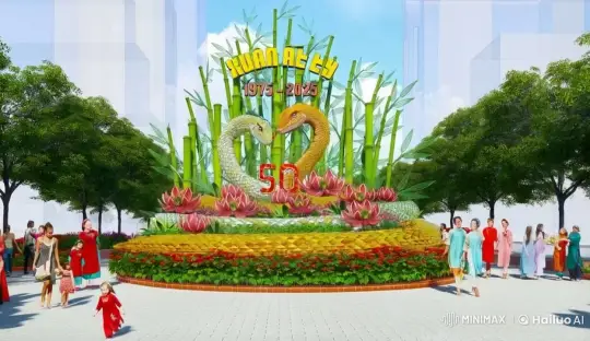 50th Anniversary Celebration with Dragon Sculpture Display – AI Generated Video | Hailuo AI