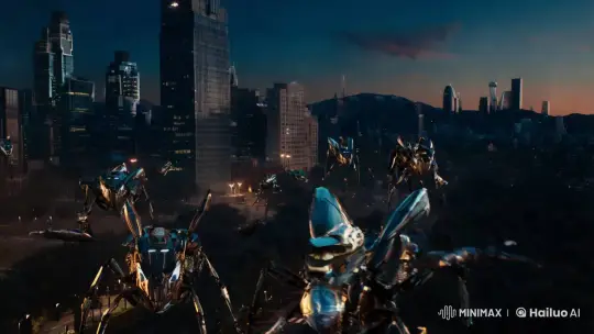 Futuristic Cityscape with Enhanced Giant Insects – AI Generated Video | Hailuo AI