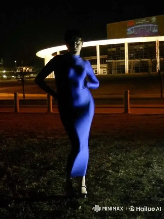 Voluptuous Woman in Restrictive Dress Sways at Night Sky – AI Generated Video | Hailuo AI