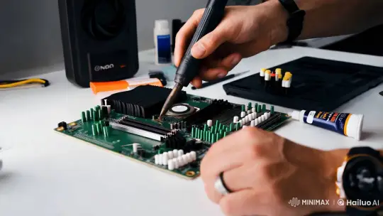 Master Technician Repairs Motherboard with Precision – AI Generated Video | Hailuo AI