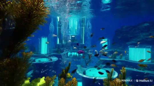 Futuristic Underwater City Revealed by Diving Protagonist – AI Generated Video | Hailuo AI