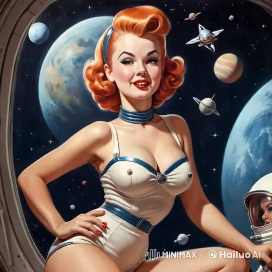Retro-Futuristic Woman in Space Pin-Up Pose – AI Generated Video | Hailuo AI