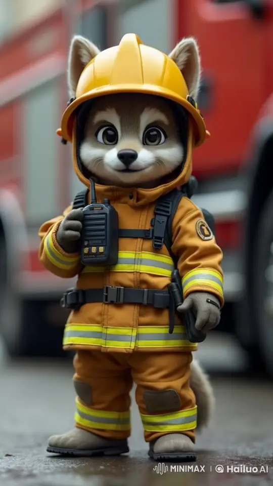 Professional Firefighter Showcases Vigilance and Blend of Human-Animal Traits – AI Generated Video | Hailuo AI