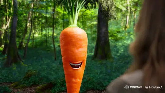 Magical Carrot in Lush Forest Setting – AI Generated Video | Hailuo AI