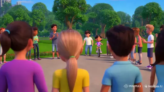 Vibrant Park Scene: Cartoonish 3D Animation with Cheerful Characters – AI Generated Video | Hailuo AI