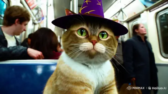 Wizard Hat Cat in Vintage-Style Subway Scene – AI Generated Video | Hailuo AI