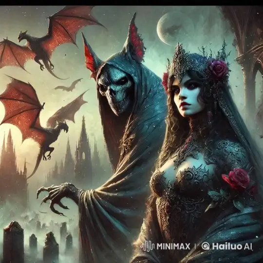 Gothic Fantasy: Skeletal Figure Meets Enchanted Lady – AI Generated Video | Hailuo AI