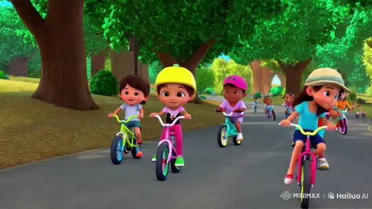Children's Joyful Bike Ride in Lush Park – AI Generated Video | Hailuo AI