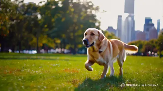 Golden Labrador Joyfully Sprints in Urban Park – AI Generated Video | Hailuo AI