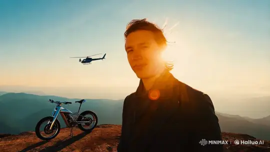 High Aesthetic Portrait: Man on Mountain with Dramatic Sky – AI Generated Video | Hailuo AI