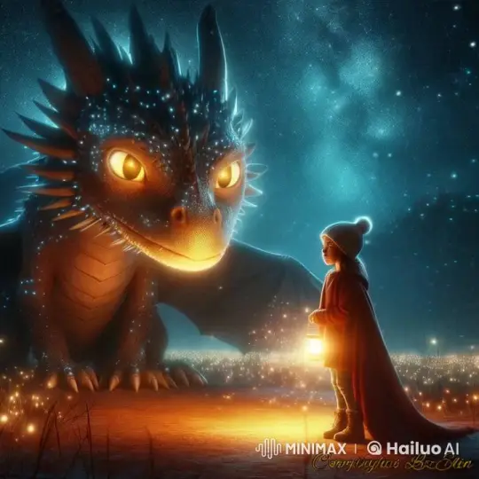 Girl and Dragon Share a Starlit Moment – AI Generated Video | Hailuo AI